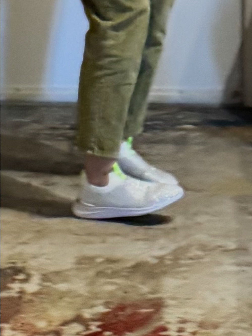 Nine West White Knit Slip-On Sneakers with Neon Yellow Tabs